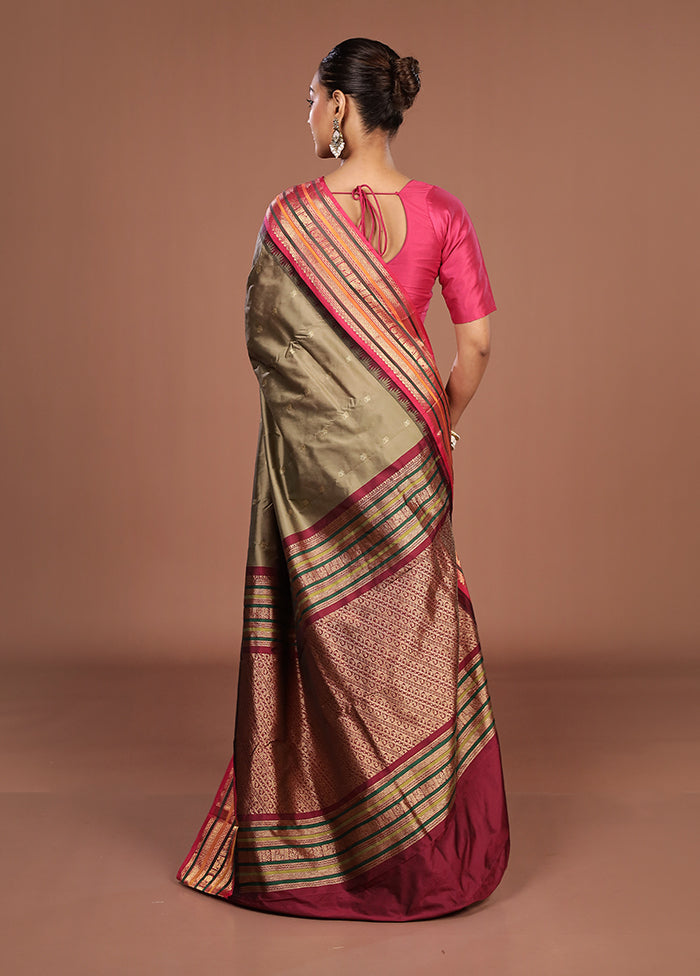 Grey Kanjivaram Silk Saree With Blouse Piece