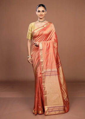 Peach Kanjivaram Silk Saree With Blouse Piece