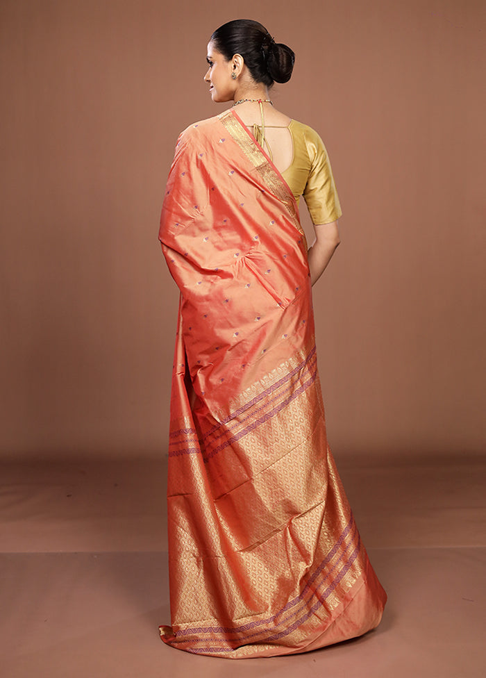 Peach Kanjivaram Silk Saree With Blouse Piece