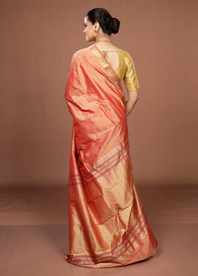 Peach Kanjivaram Silk Saree With Blouse Piece