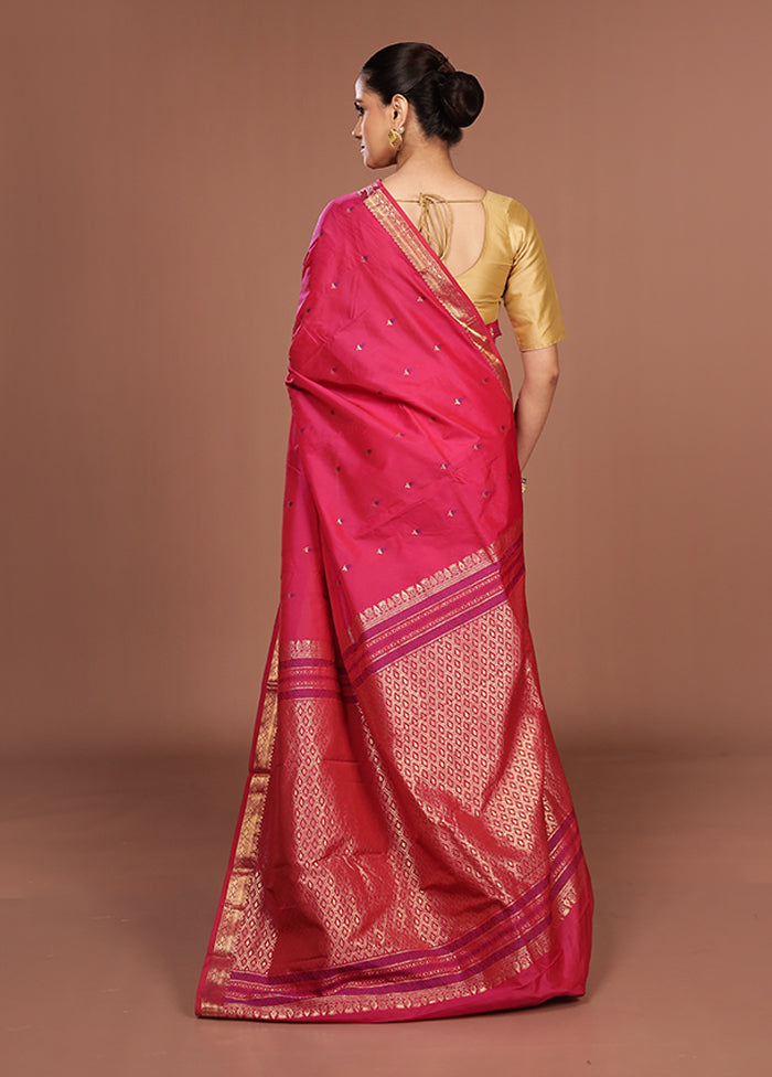 Pink Kanjivaram Silk Saree With Blouse Piece