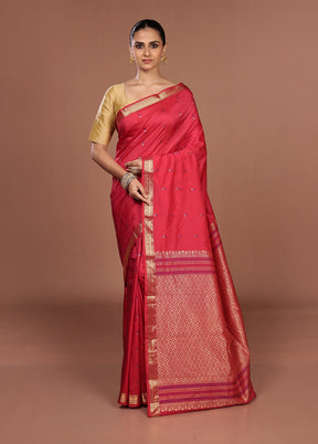 Red Kanjivaram Silk Saree With Blouse Piece