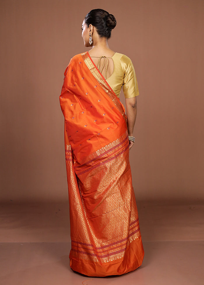 Orange Kanjivaram Silk Saree With Blouse Piece