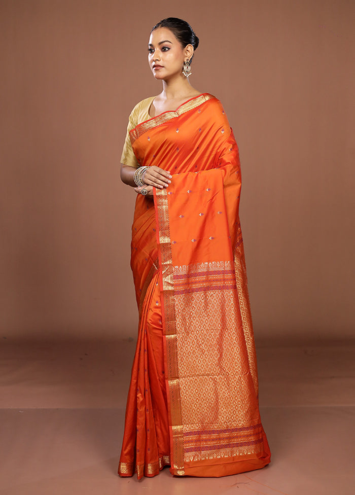 Orange Kanjivaram Silk Saree With Blouse Piece