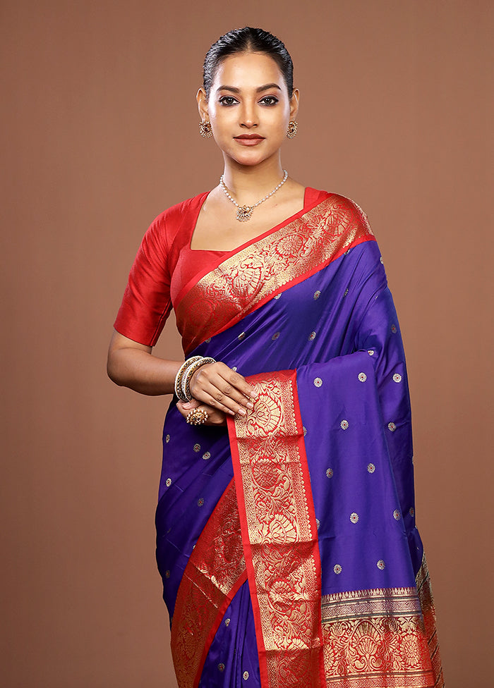 Purple Kanjivaram Silk Saree With Blouse Piece