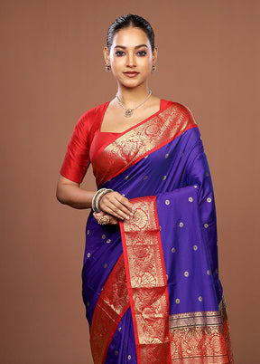 Purple Kanjivaram Silk Saree With Blouse Piece
