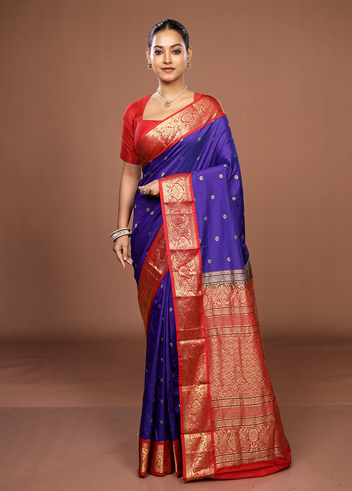 Purple Kanjivaram Silk Saree With Blouse Piece