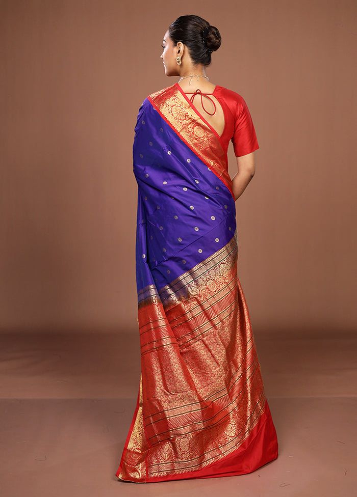 Purple Kanjivaram Silk Saree With Blouse Piece
