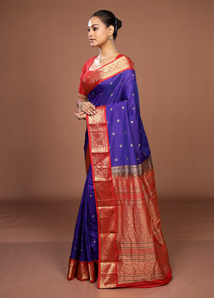 Purple Kanjivaram Silk Saree With Blouse Piece