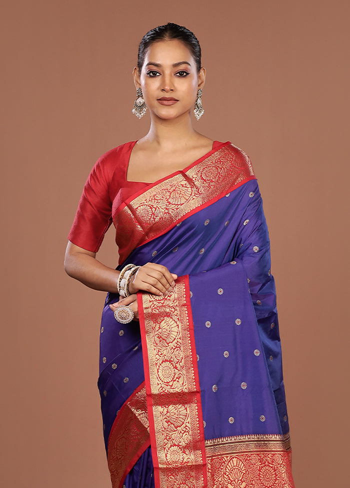 Blue Kanjivaram Silk Saree With Blouse Piece