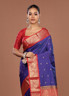 Blue Kanjivaram Silk Saree With Blouse Piece