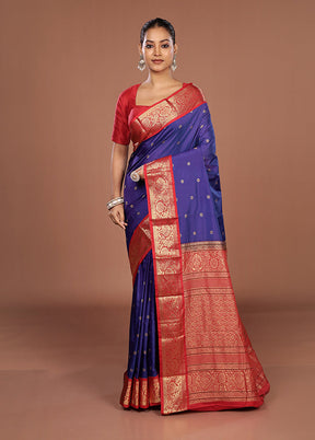 Blue Kanjivaram Silk Saree With Blouse Piece