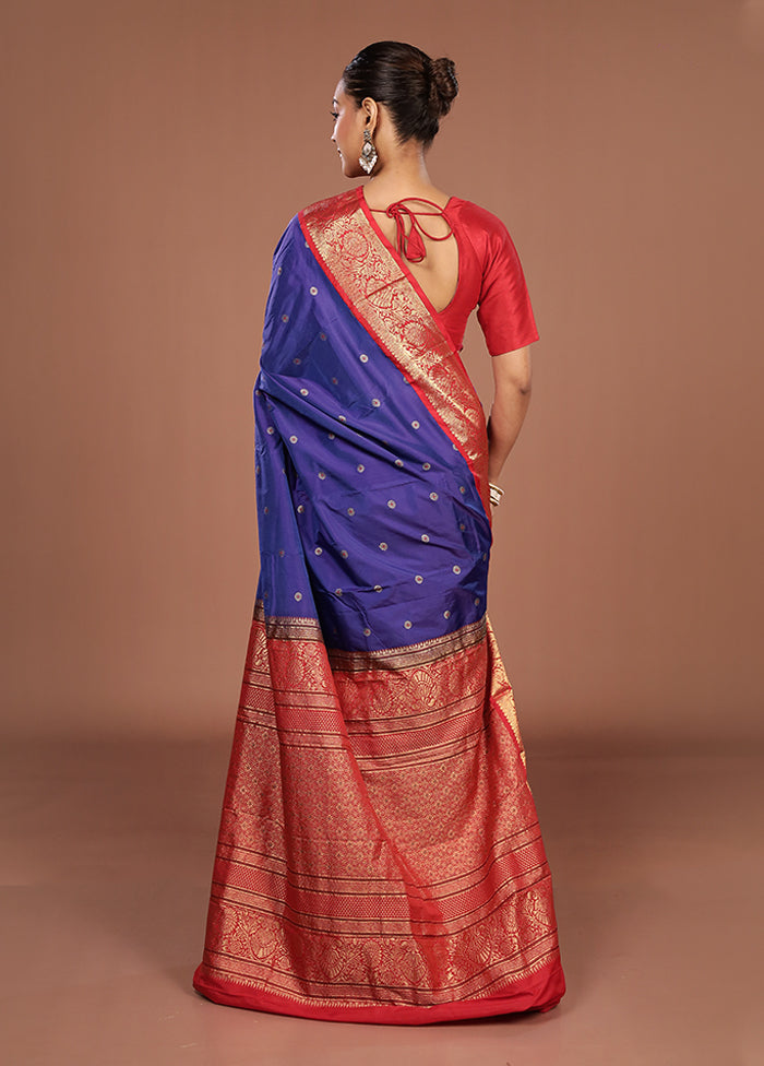 Blue Kanjivaram Silk Saree With Blouse Piece