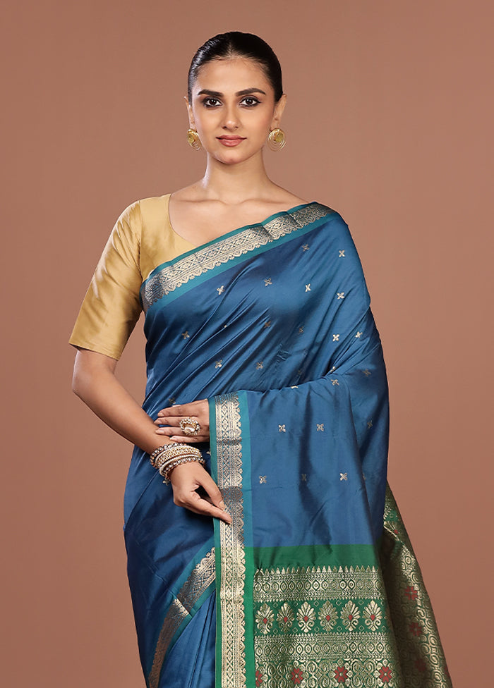 Blue Kanjivaram Silk Saree With Blouse Piece