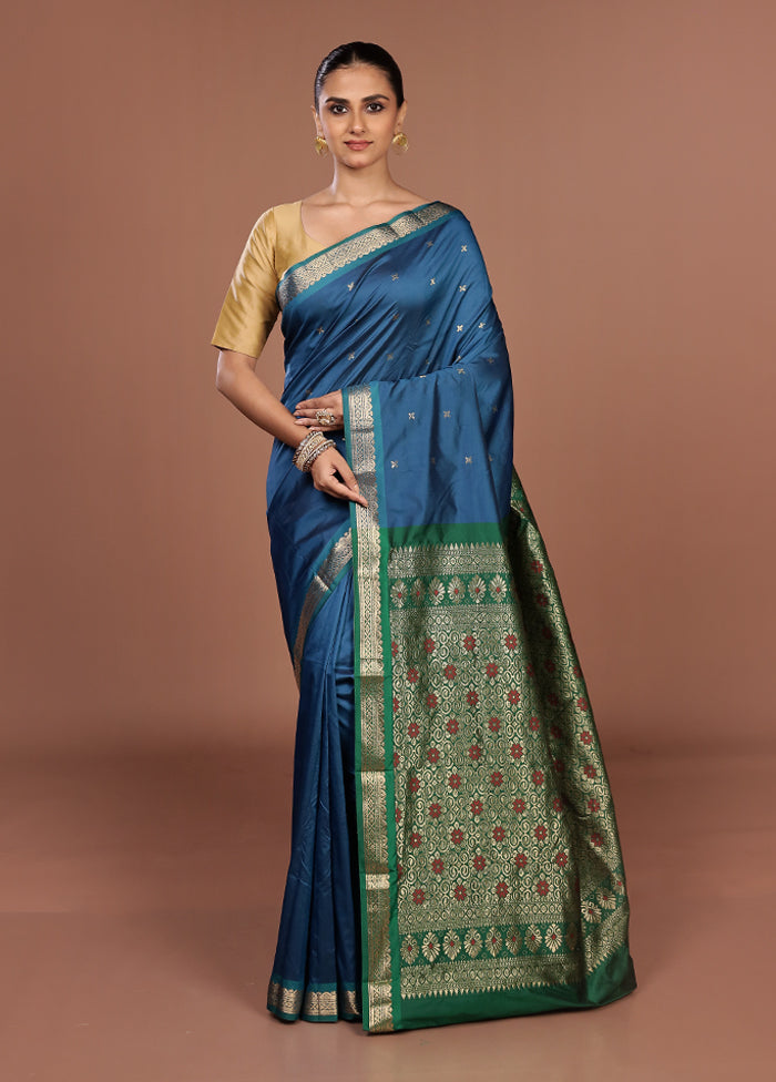 Blue Kanjivaram Silk Saree With Blouse Piece