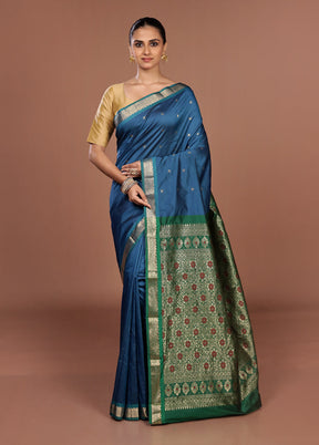 Blue Kanjivaram Silk Saree With Blouse Piece