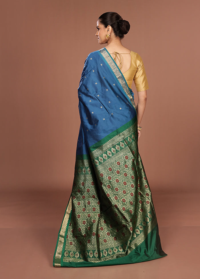 Blue Kanjivaram Silk Saree With Blouse Piece