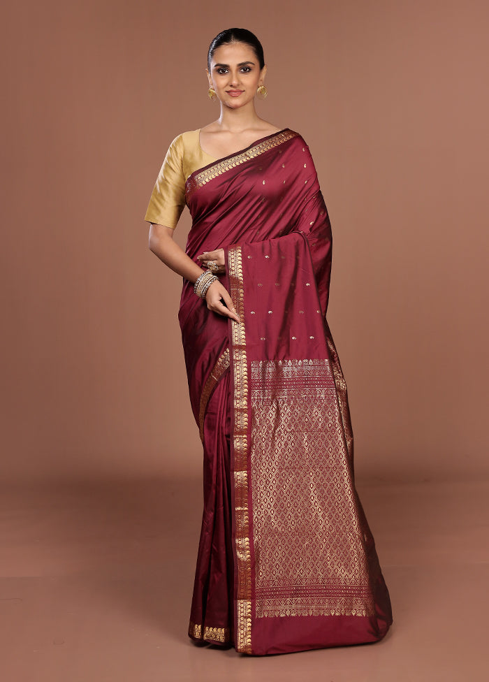 Purple Kanjivaram Silk Saree With Blouse Piece