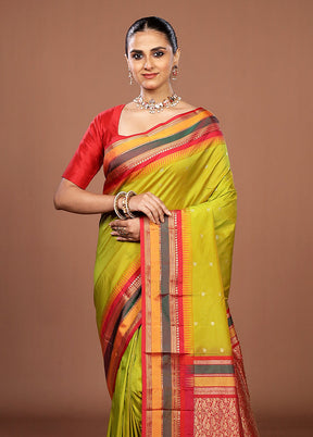 Green Kanjivaram Silk Saree With Blouse Piece
