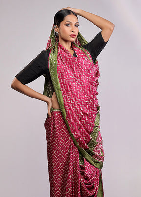 Pink Printed Silk Saree Without Blouse Piece