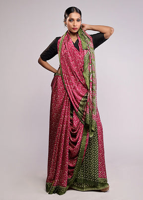 Pink Printed Silk Saree Without Blouse Piece