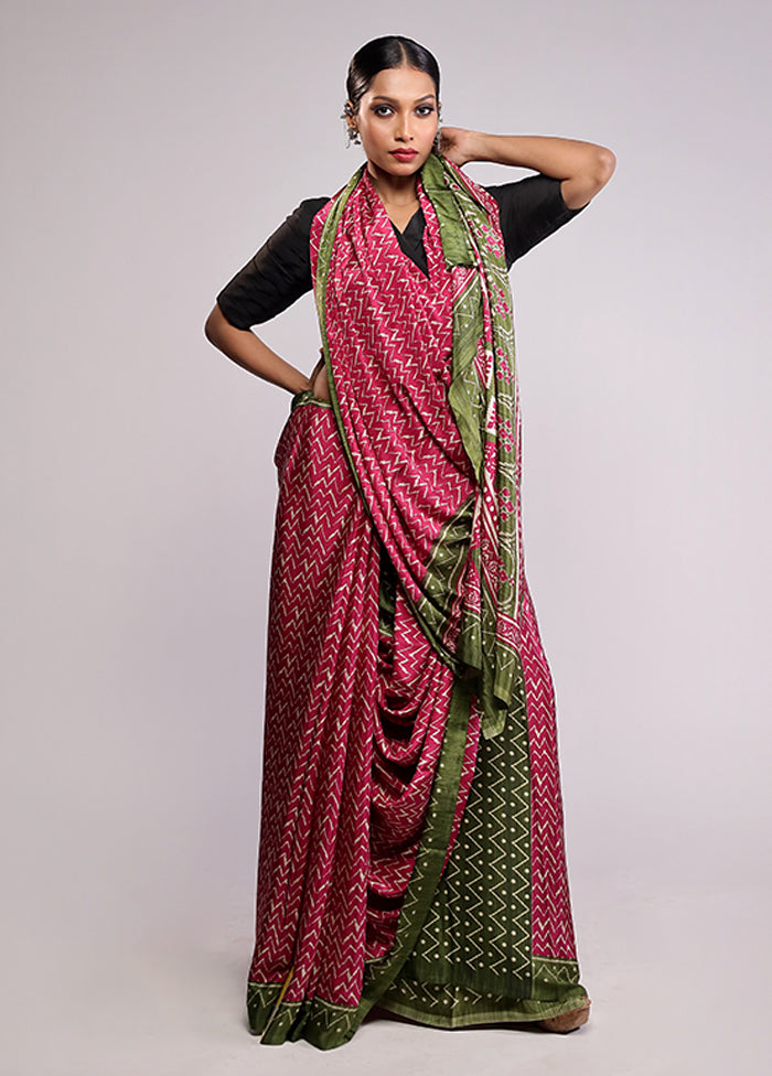 Pink Printed Silk Saree Without Blouse Piece
