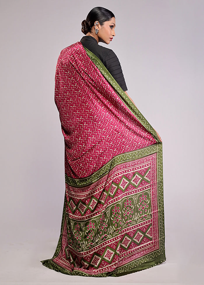 Pink Printed Silk Saree With Blouse Piece