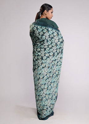 Green Printed Silk Saree Without Blouse Piece