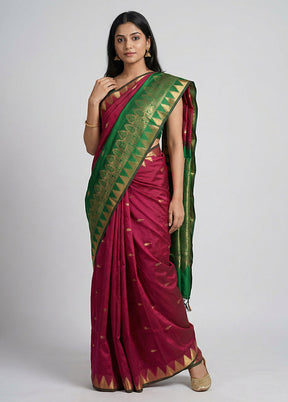 Maroon Kanjivaram Silk Saree With Blouse Piece