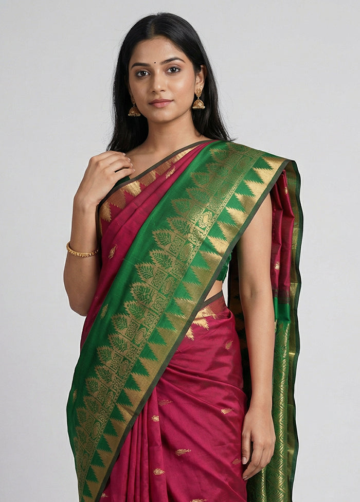 Maroon Kanjivaram Silk Saree With Blouse Piece