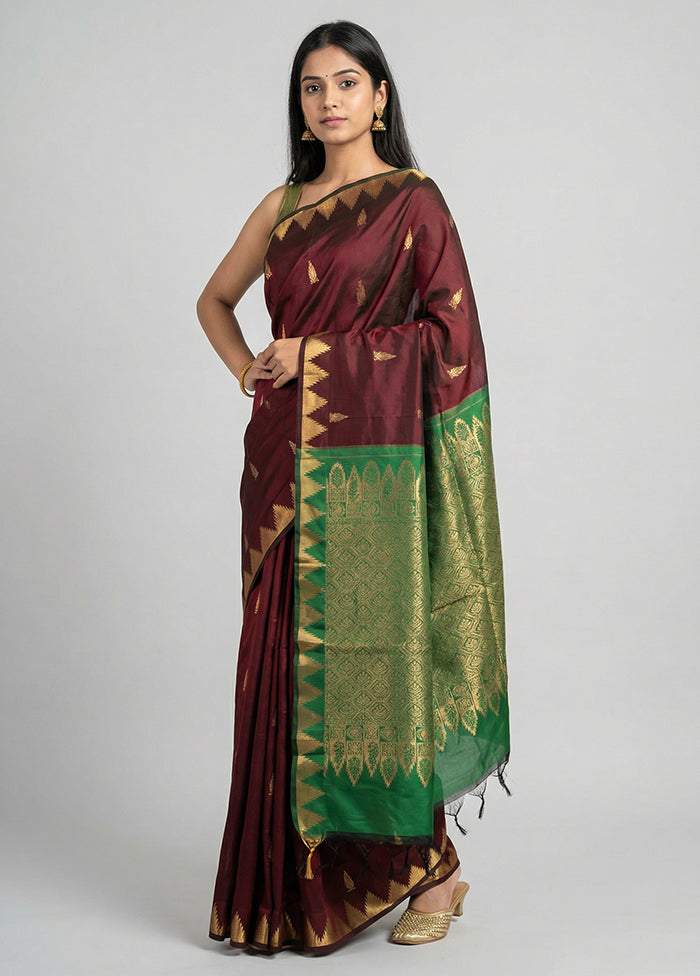 Maroon Kanjivaram Silk Saree With Blouse Piece