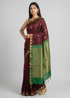 Maroon Kanjivaram Silk Saree With Blouse Piece