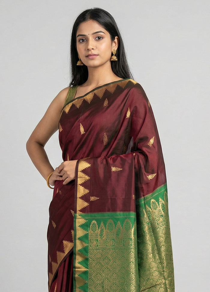 Maroon Kanjivaram Silk Saree With Blouse Piece