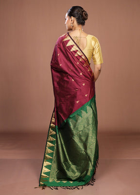 Maroon Kanjivaram Silk Saree With Blouse Piece