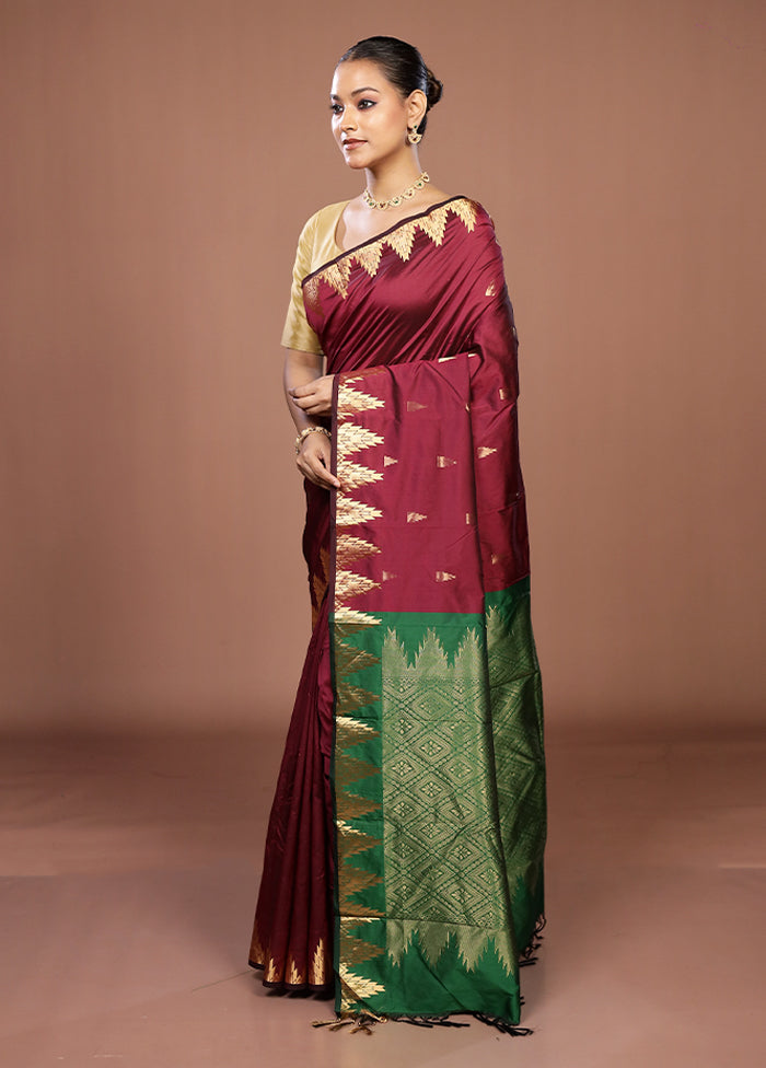 Maroon Kanjivaram Silk Saree With Blouse Piece
