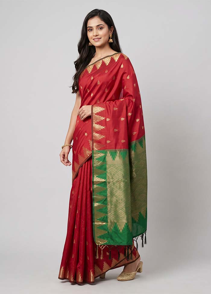 Maroon Kanjivaram Silk Saree With Blouse Piece
