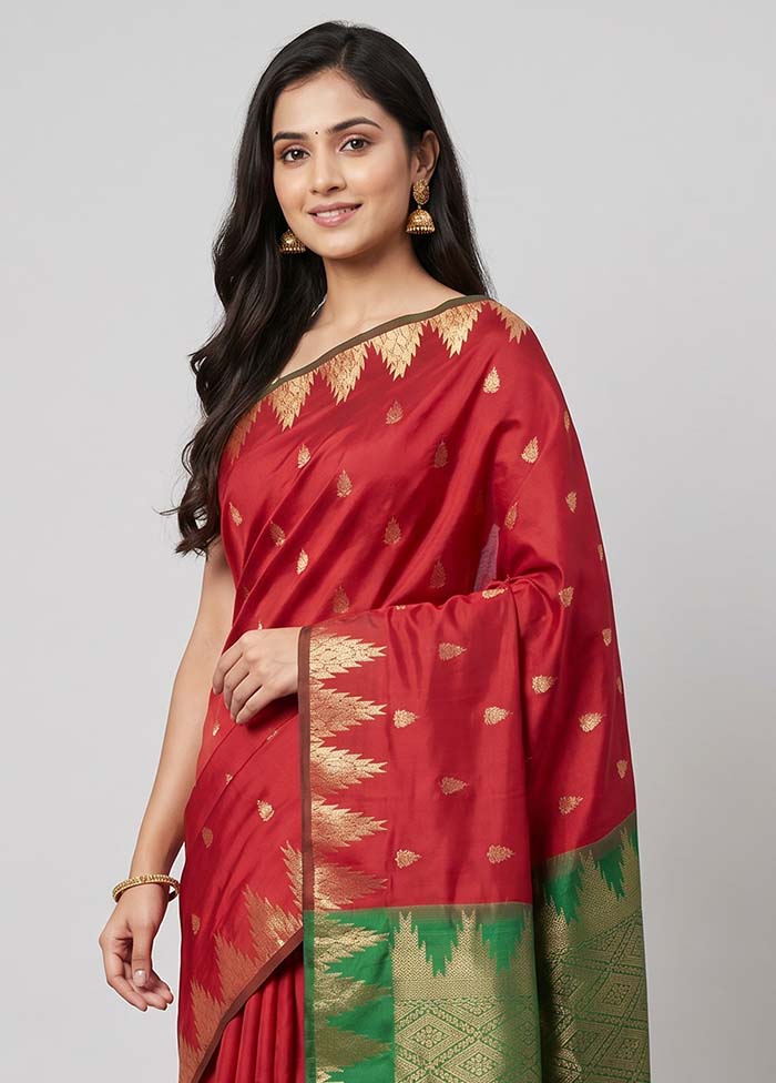 Maroon Kanjivaram Silk Saree With Blouse Piece