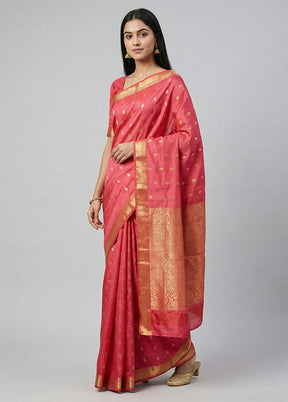 Pink Kanjivaram Silk Saree With Blouse Piece