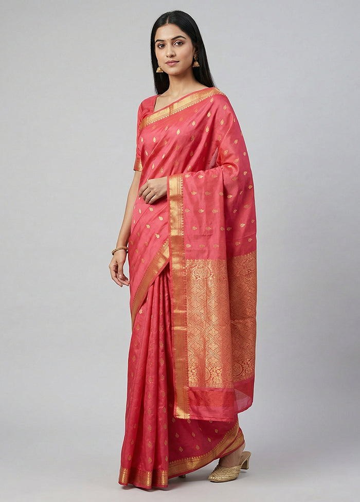 Pink Kanjivaram Silk Saree With Blouse Piece