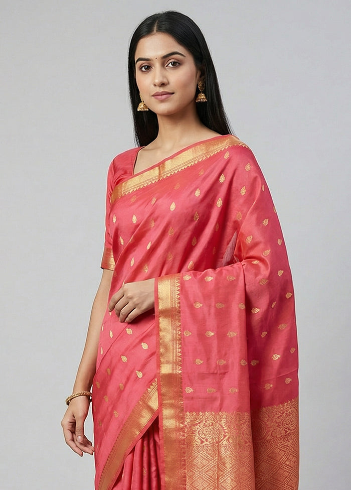 Pink Kanjivaram Silk Saree With Blouse Piece
