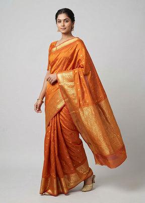 Rust Kanjivaram Silk Saree With Blouse Piece