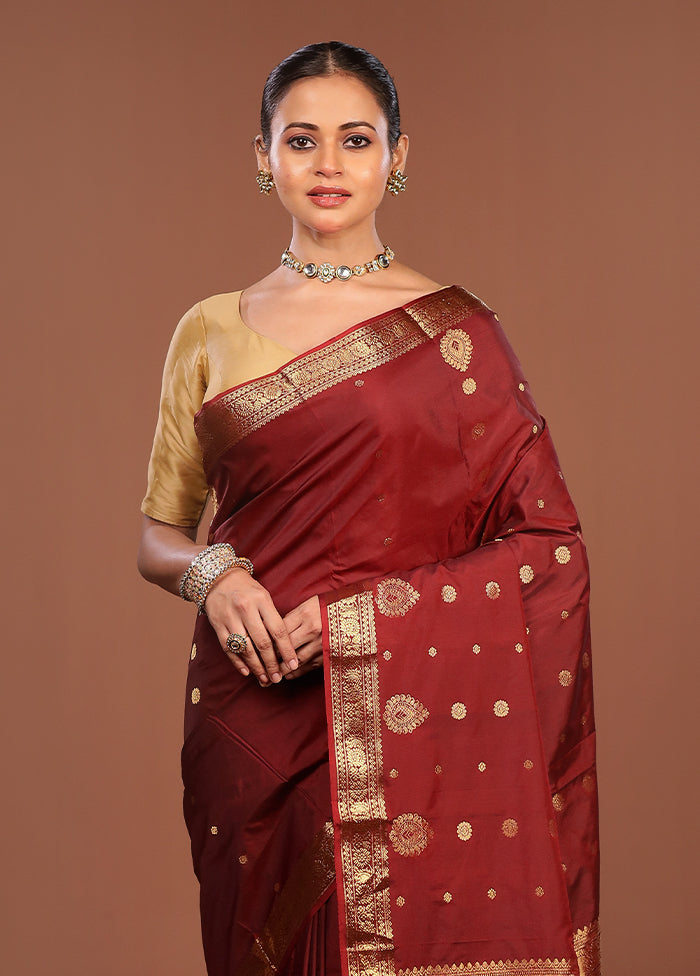 Maroon Kanjivaram Silk Saree With Blouse Piece
