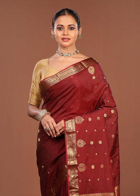 Maroon Kanjivaram Silk Saree With Blouse Piece