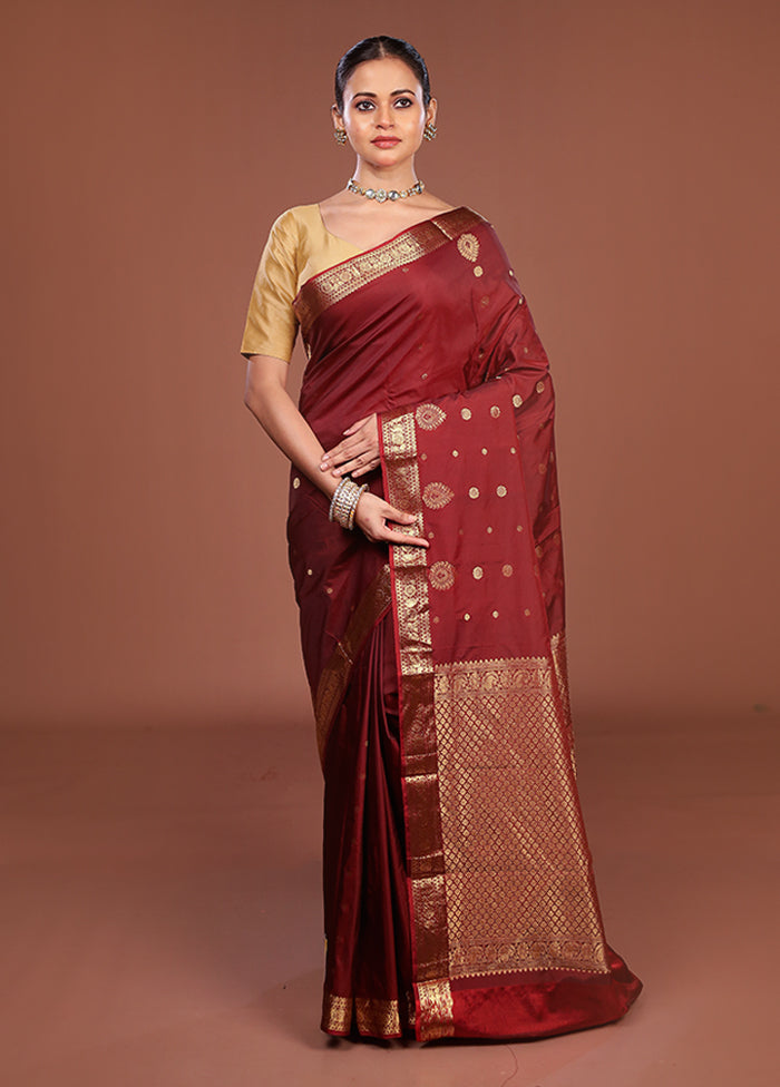 Maroon Kanjivaram Silk Saree With Blouse Piece
