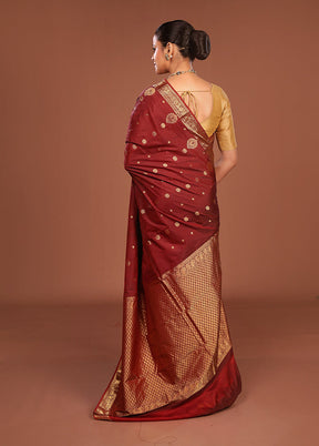 Maroon Kanjivaram Silk Saree With Blouse Piece