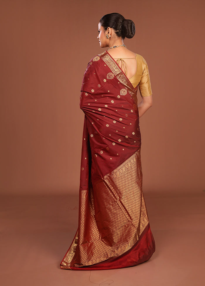 Maroon Kanjivaram Silk Saree With Blouse Piece