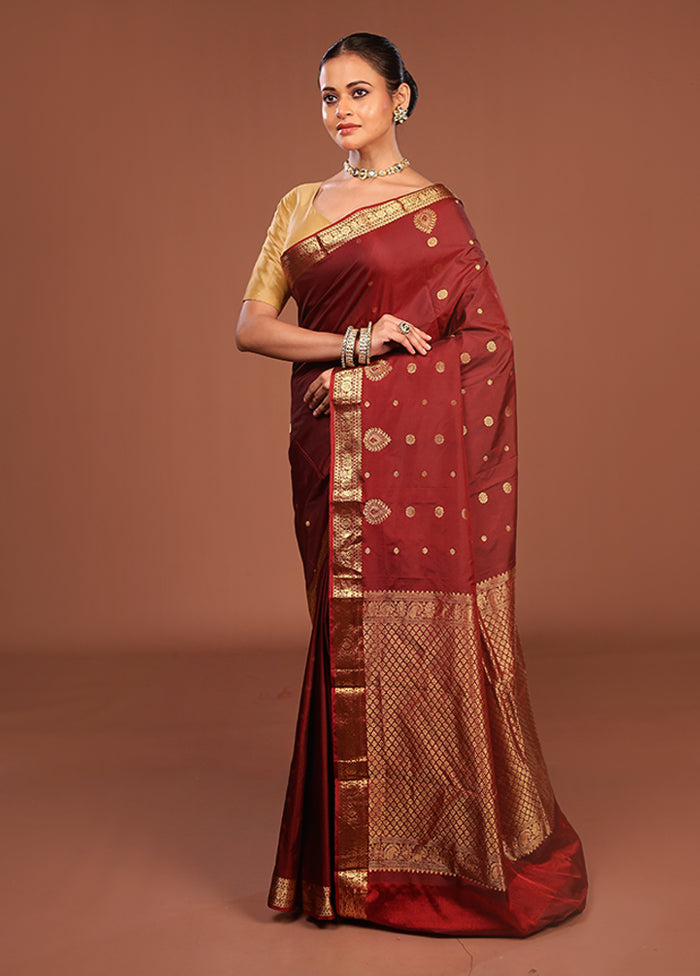 Maroon Kanjivaram Silk Saree With Blouse Piece