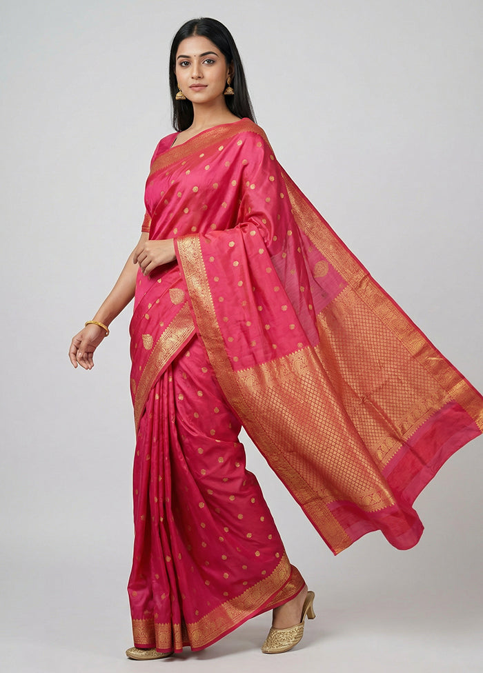 Pink Kanjivaram Silk Saree With Blouse Piece