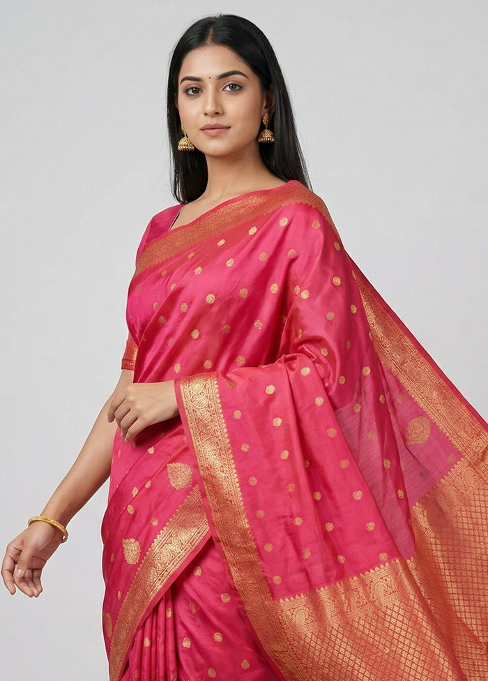 Pink Kanjivaram Silk Saree With Blouse Piece