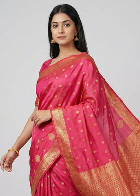 Pink Kanjivaram Silk Saree With Blouse Piece